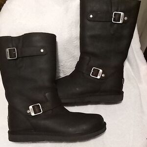 UGG Black Moto Boots with Buckle Accents